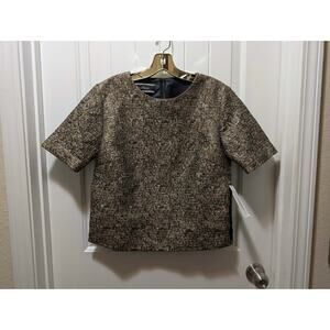 Malene Birger Gold Metallic Textured Short Sleeve Pullover Blouse Sz 36 EU, 4 US
